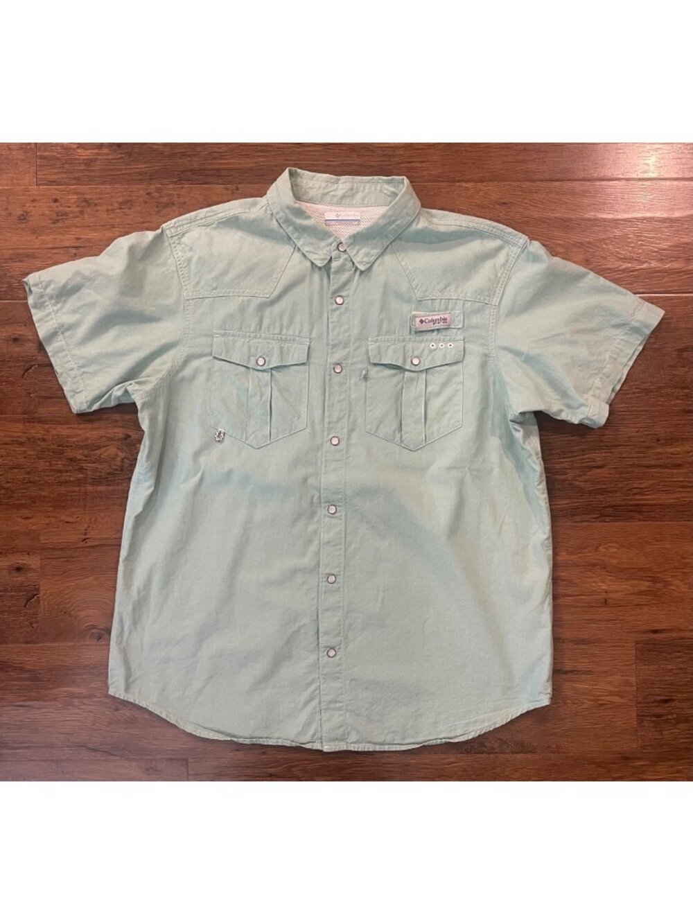 Columbia PFG Pearl Snap Short Sleeve Vented Shirt Mint‎ Sz Large